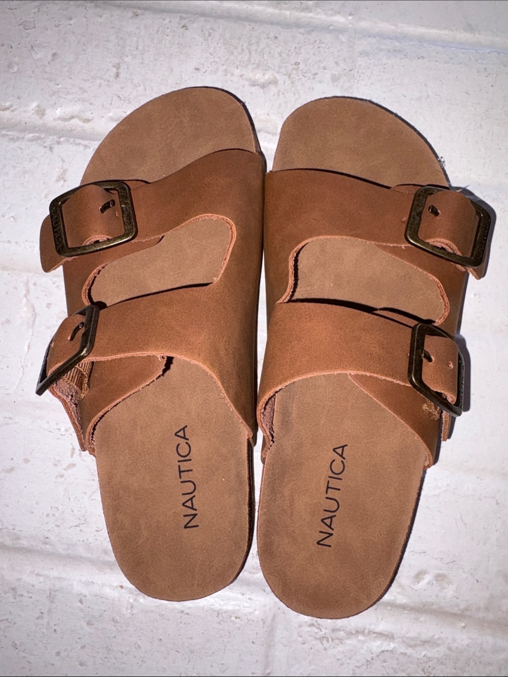 Nautica Men's/Women's Tan Double-Buckle Slide Sandals